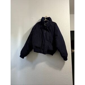 90s Y2K Nautica Duck Down Puffer Jacket Bomber Leather Patches Men XL Blue